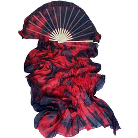 Pair of 1.8M Black Red Hand-Tie Dye Silk Fans for Women's Oriental Belly Dancing Performance Long Veil Flag for Costume Wear