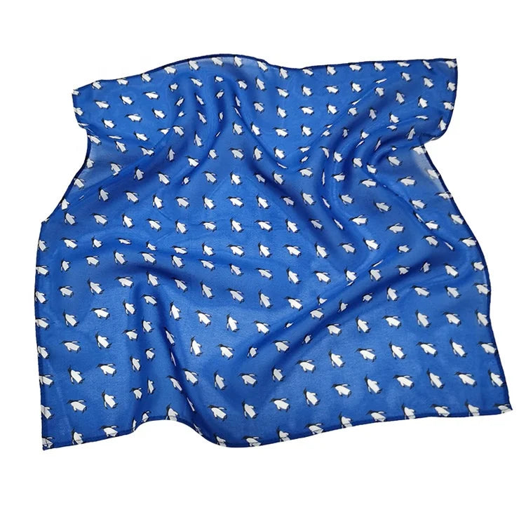 Custom Print Silk Chiffon Scarf Beautiful Blue Scarf 50x50cm Thinner Neck Scarves for Women