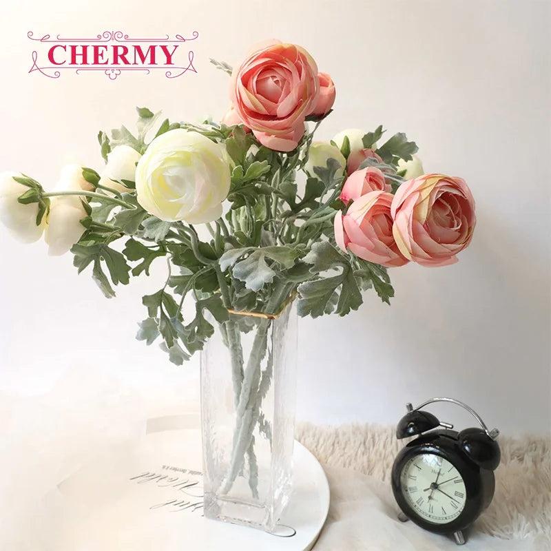Wholesale Real Touch Artificial 5 Head Ranunculus Single Flower Home Decor