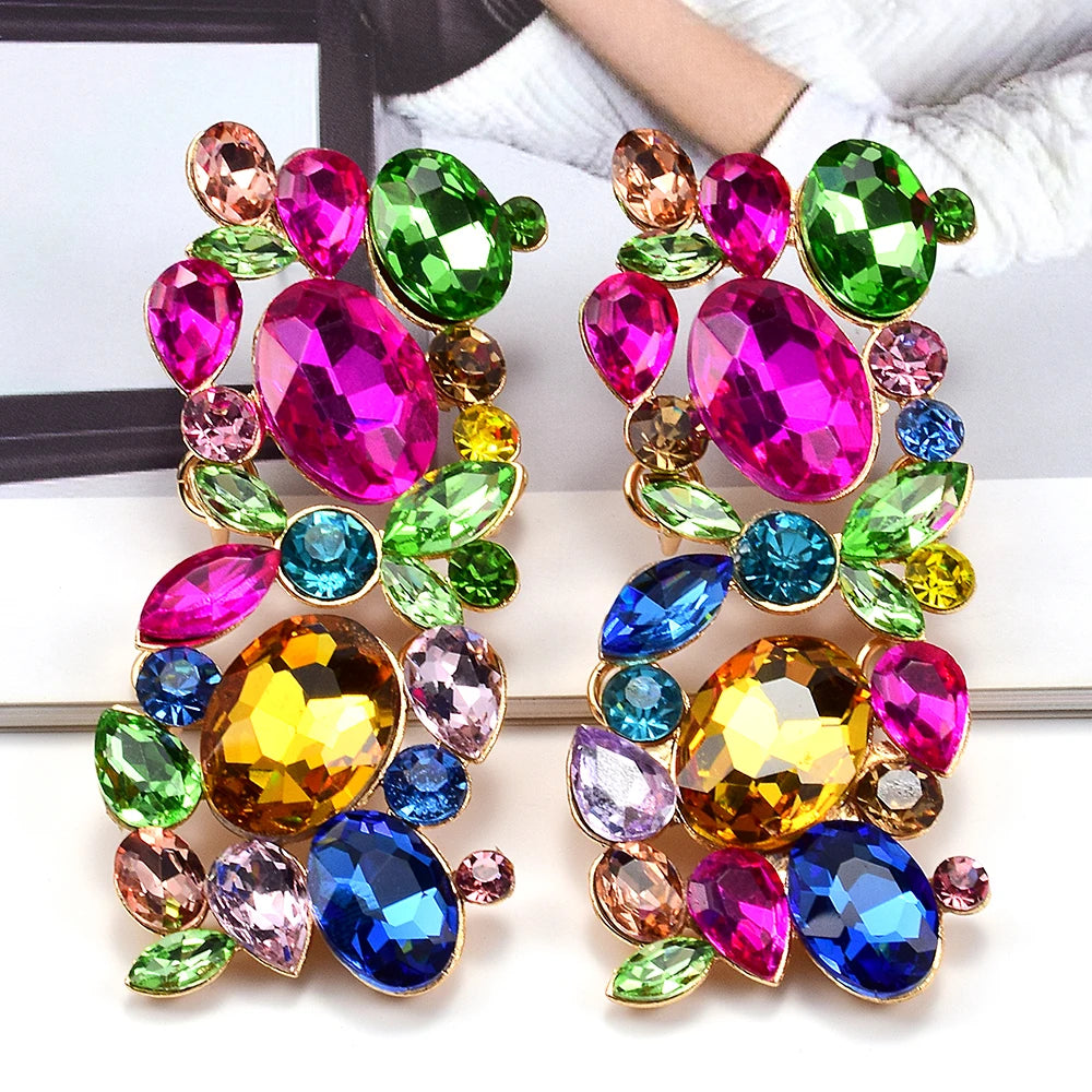 Kaimei Fashion Jewelry Luxury Boho Multicolored Crystal Earrings Rhinestone Drop Earrings Wedding Statement Earrings Accessories