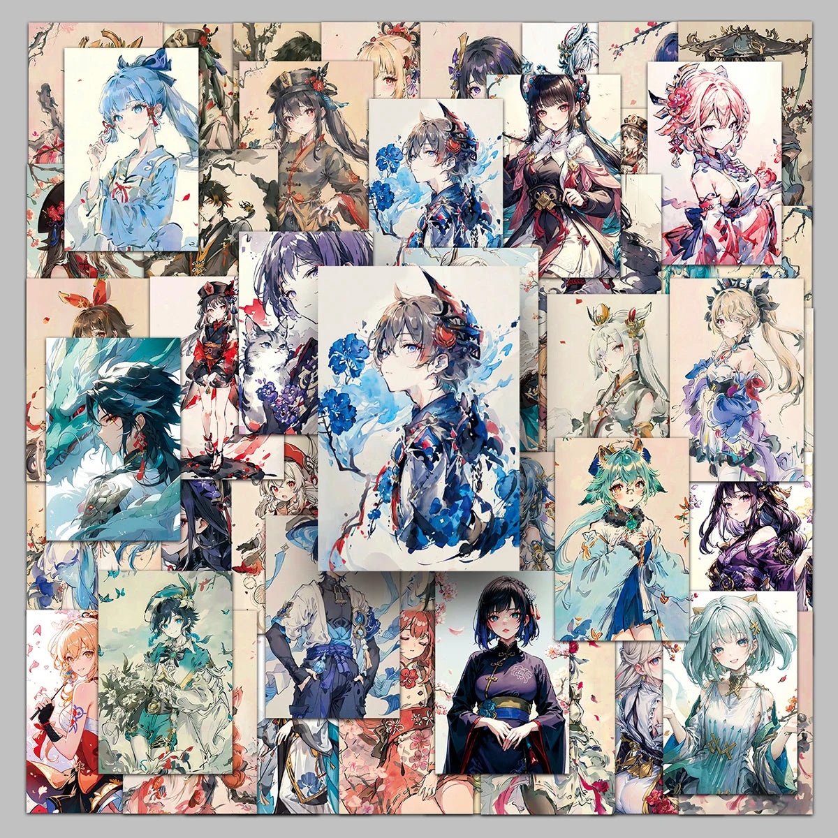 50PCS Factory Hot Customized PVC Printed Genshin Impact(Ink Style) Stickers for Makeup Mirrors & Desktops