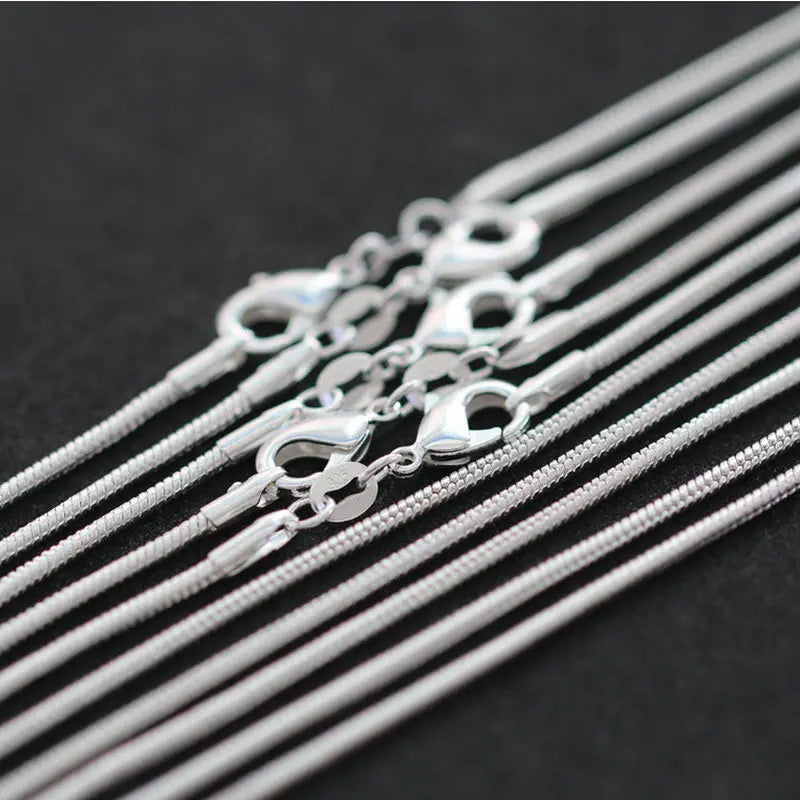 Rinhoo Bulk Wholesale 1PCS 925 Stamped Silver Color 1mm Women's Necklace Jewelry Snake Chain for Pendant Cheap 16''-24''