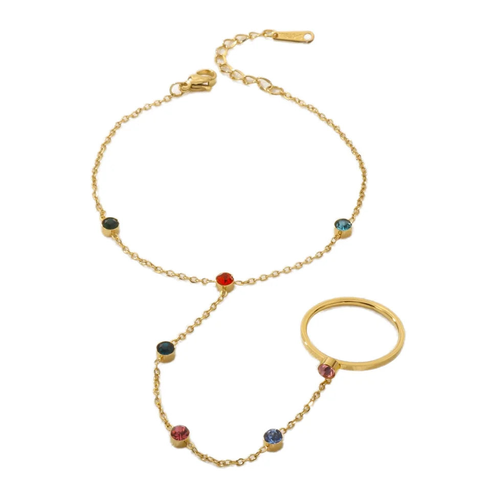Customizable Stainless Steel Women's Jewelry Set-Fashionable Waterproof Gold Plated Ring Bracelet Featuring Diamond Zircon Main
