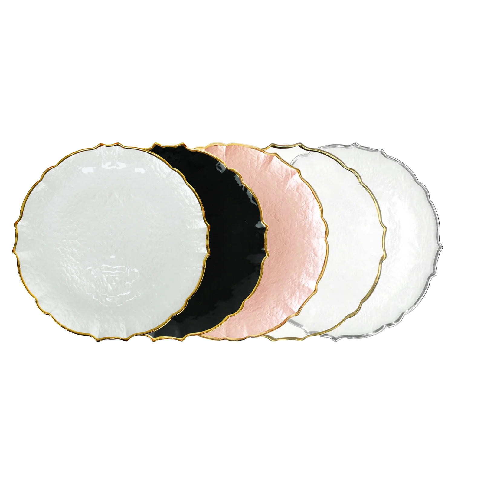 Home & Professional Fine Dining 13" Clear Glass Flower Edged Charger Plates with Gold Rim for Wedding Party