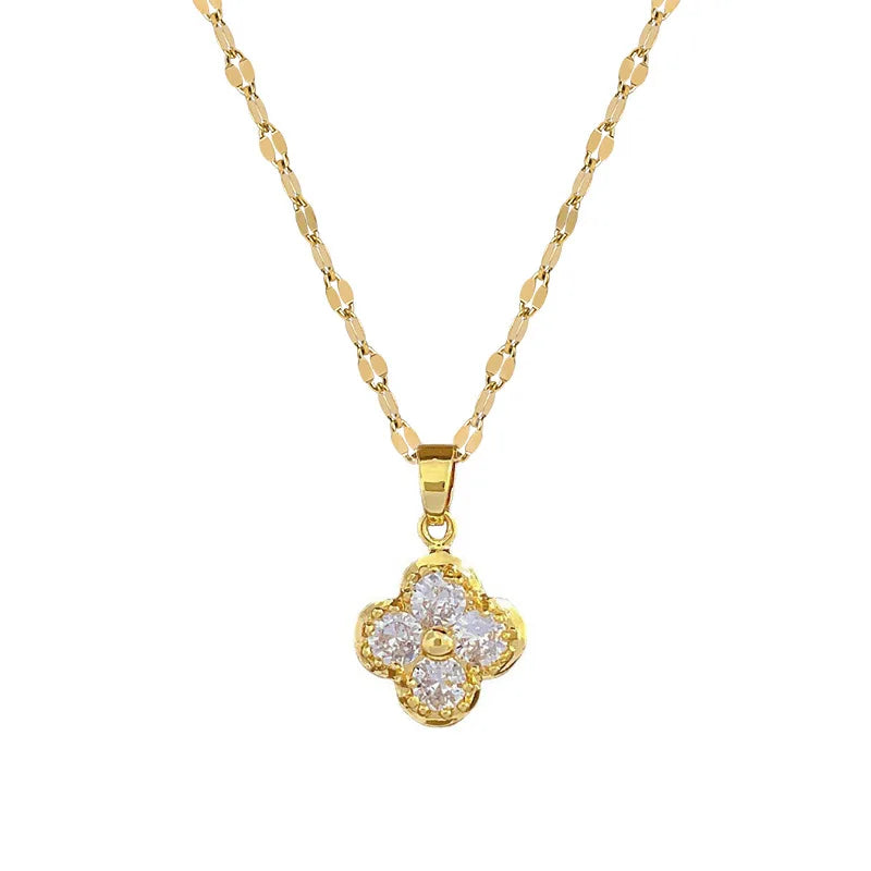 Four-leaf Flower Light Luxury Necklace Women's Gold Necklace Banquet Wedding Stainless Steel Titanium Steel Necklace