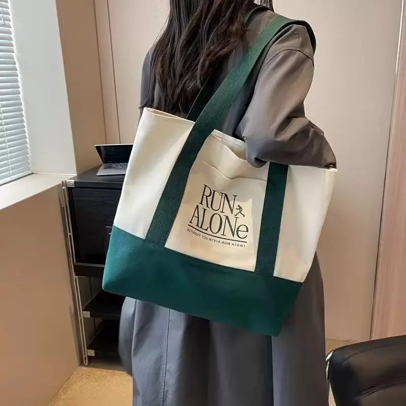 Large Capacity Eco-Friendly Canvas Carry Bag for Students Recyclable Female New Casual Style Cute Simple for Shopping Gift