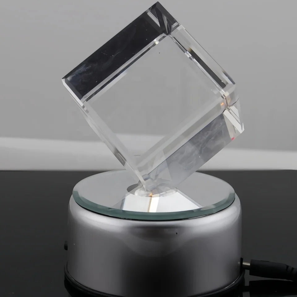 Diamond Cut Blank Crystal Glass Cube with Light Base