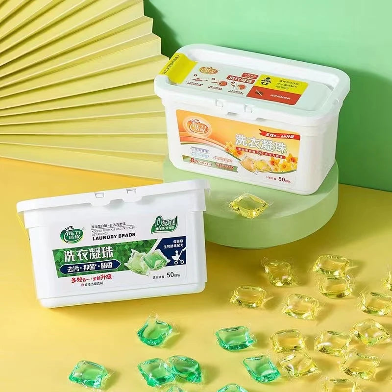 JIETI Best Selling Anti Mite Laundry Capsule Beads Eco-friendly 50 Pieces Stain Removal Washing Detergent Gel Pods