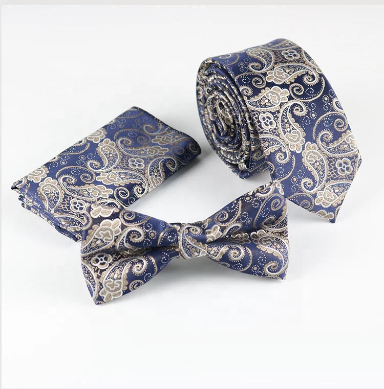 Top Selling Corbata Conjuntos Suit Mens Bow Tie Set Handkerchief Pocket square Business Paisley Tie Set