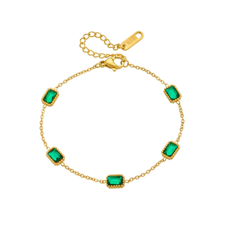 Nabest Gold Plated Rectangle Emerald Bracelets Waterproof Jewelry Women Stainless Steel Chain Zirconia Bracelets