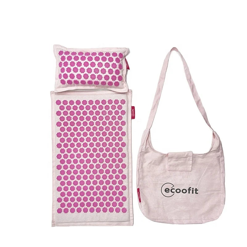 Ecoofit New OEM/ODM Eco Natural Plastic Spikes Linen Relax Full Body Acupressure Acupuncture Massage Mat Pillow CE Certified