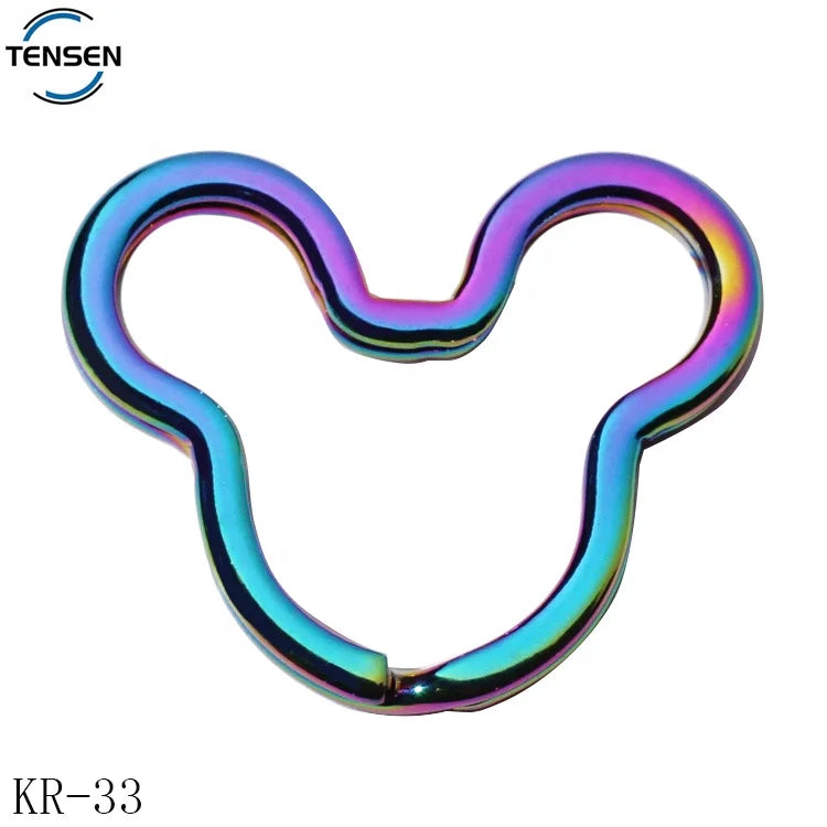 Rainbow Plated Garment Accessory Metal Ring Wholesale Shaped Split Ring Chain Cartoon Design Brand Metal Adjustable Rings