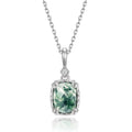 Square Four Prong Moss Agate 925 Sterling Silver Pendant Necklace for Men and Women