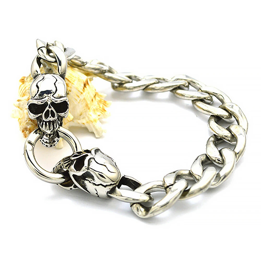 Fashion Custom Stainless Steel Jewelry Punk Cuban Chain Bracelets with Skull Clasp for Men Bracelet