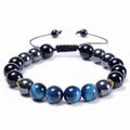 Custom Large 10mm Natural Black Hematite Blue Tiger Eye Stone Woven Beaded Gemstone Bracelets Crystals Adjustable Mens Jewelry
