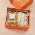 4pcs/set Fashion Simple Square Quartz Watch Lock Pendant Chain Bracelets Jewelry Set Gift for Women (WT2289)
