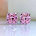 925 Sterling Silver 10mm Pink Square Cushion Cut Cubic Zirconia Stud Earrings
