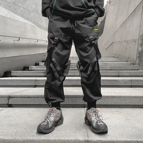LAYENNE Workwear Black Cargo Pants for Men Trousers Tapered Streetwear Men Track Cargo Pants Stretch Elastic Waist Drawstring