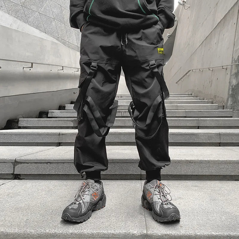 LAYENNE Workwear Black Cargo Pants for Men Trousers Tapered Streetwear Men Track Cargo Pants Stretch Elastic Waist Drawstring