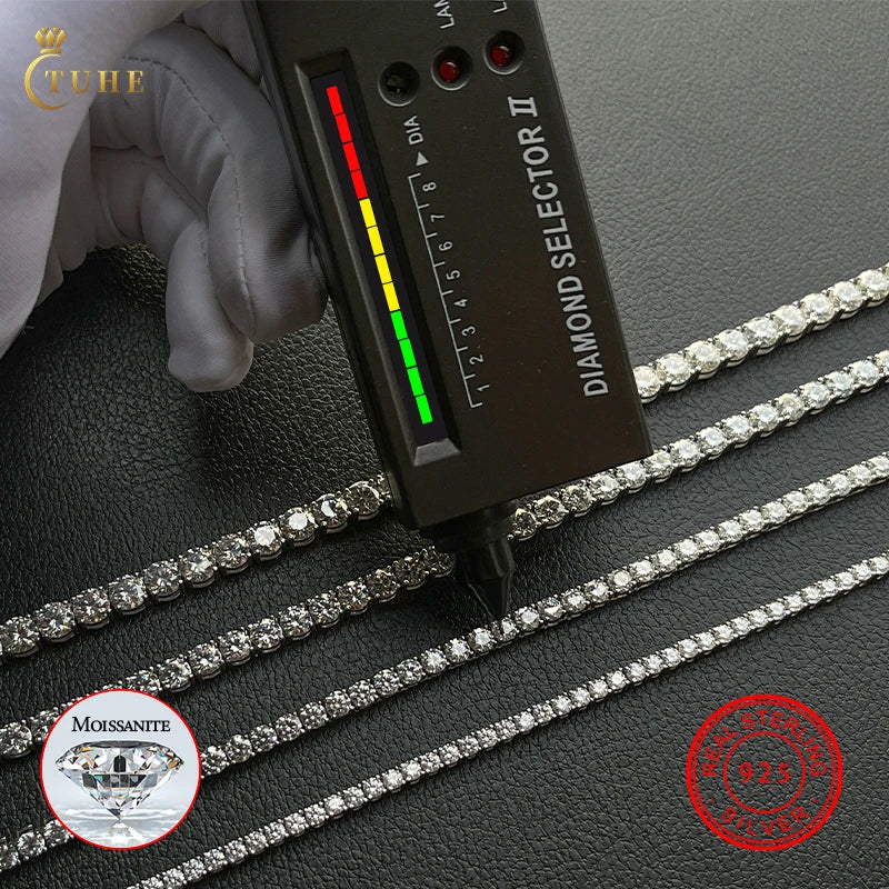 Dropshiiping Hip Hop Jewelry Iced Out Women 5mm Pure Silver 925 Lab Grown Real Diamond Moissanite Tennis Chain Necklace