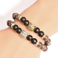 Handmade 8mm Gold-Plated Bead Panther Owl Head Natural Wood Stone Yoga Healing Bracelet Unisex Trendy Beaded