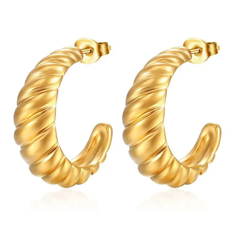 Creative Thread Design Irregular Twist Hoop Earrings Stainless Steel Gold Plated Piercing Earrings Women Jewelry