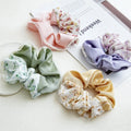MIO Summer Mixed Colors Flower Pattern Pretty Hair Scrunchies With Plastic Pearls Elegant Hair Rope Satin Big Rope