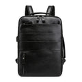15 Inch Men's Black Multifunctional Leather Laptop Backpack Strong Sporty Design USB Zipper Closure PU Material Factory Direct