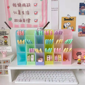 Creative Stationery Cute Candy Color clear Plastic Pen Holder Desk Organizer