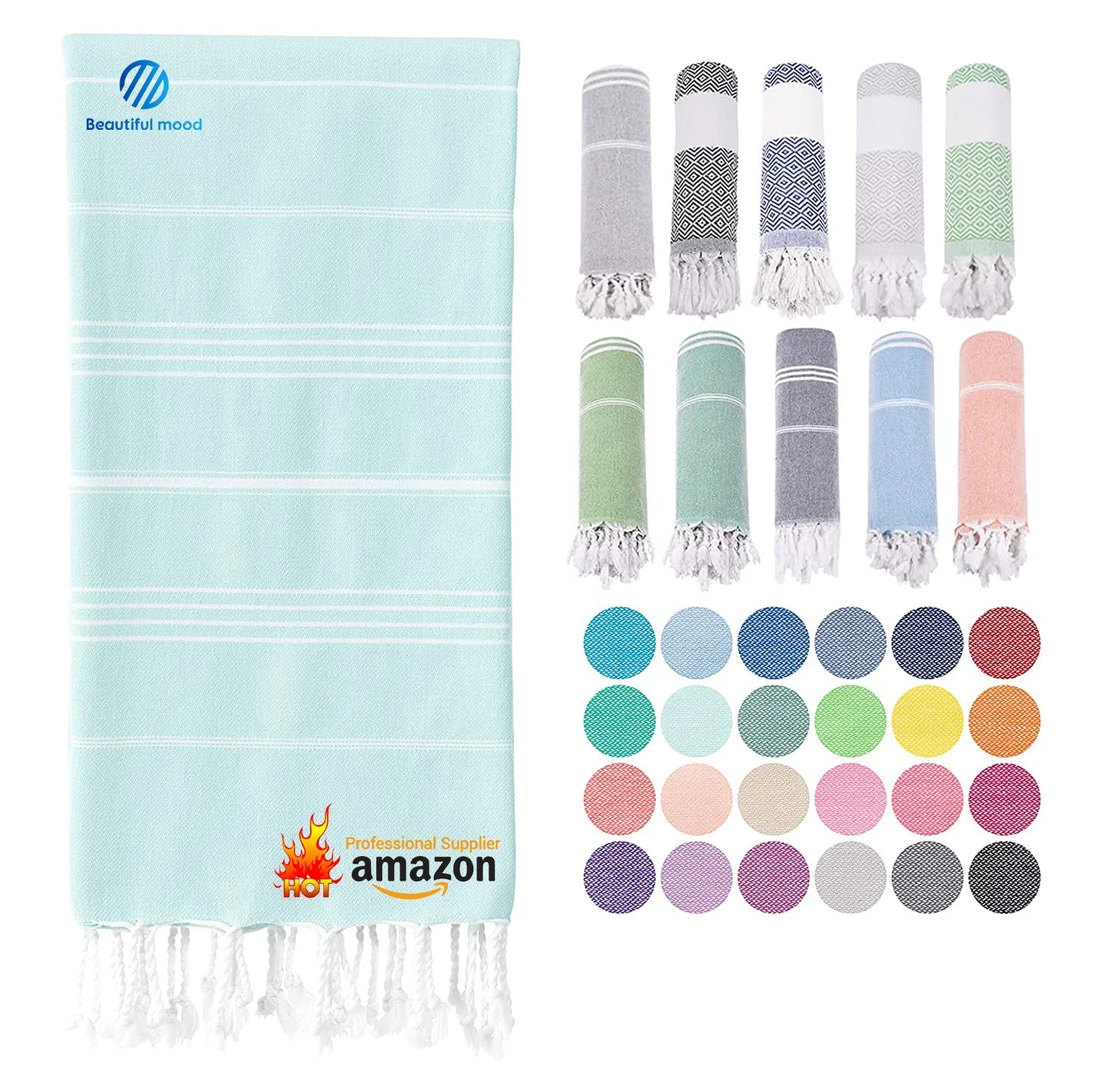 100% Cotton Tassel Beach Towel for Adults Quick-Dry Turkish Woven Bath Towel