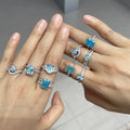 Fashion Beautiful Aquamarine Finger Ring 925 Sterling Silver CZ Zircon Finger Ring for Women Wholesale