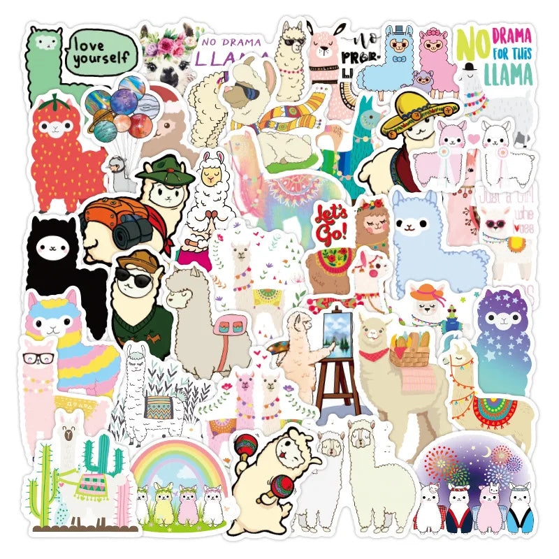50pcs Lovely Sheep Alpaca LLAMA Decorative Graffiti Christmas Decoration Stickers