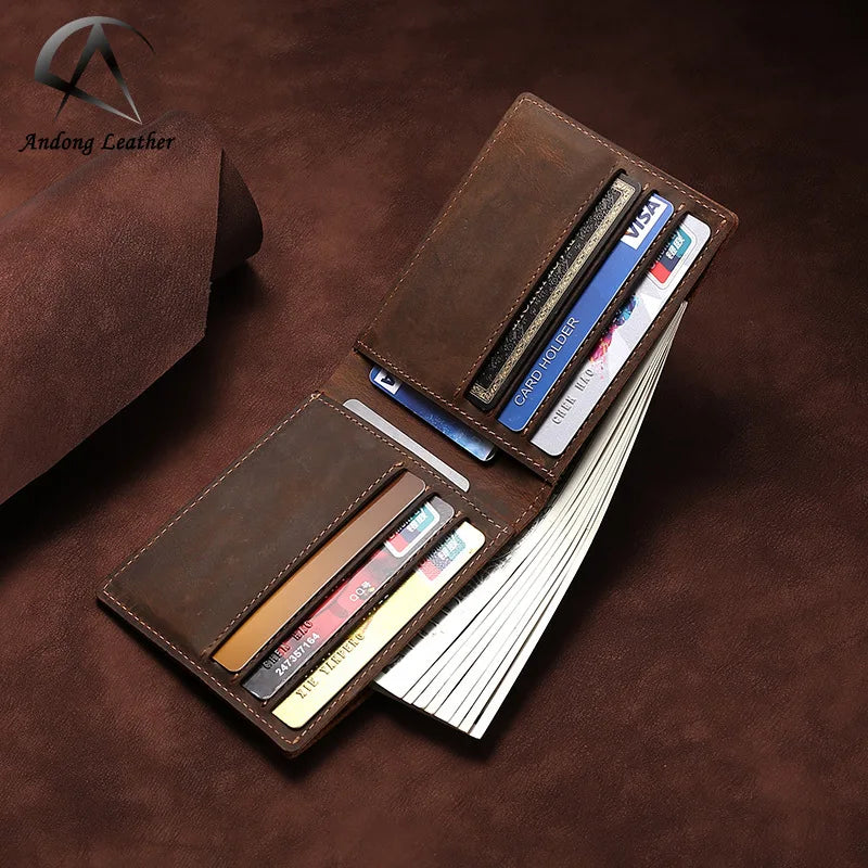 Retro Handmade Wallet Men Crazy Horse Leather Card Holder Short Simple Ultra-thin Wallets Male Purse Genuine Cowhide