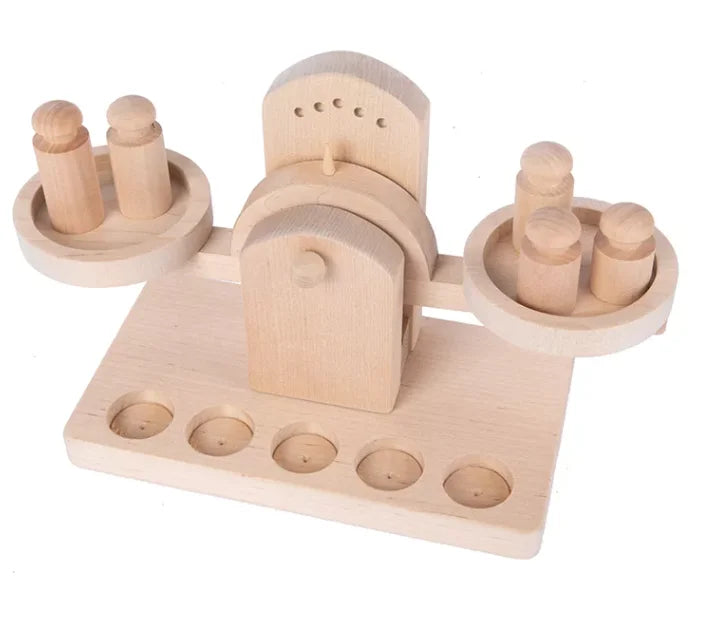 SENHE School Supplies Math Toy Wooden Montessori Scale Balancing Toys for Kids Balance Scale Wooden Montessori Educational Toys