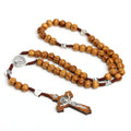 Hot Selling Handmade Wood Cross Catholic Rosary Necklace Wooden  Rosary Necklace Cross Religious Jewelry