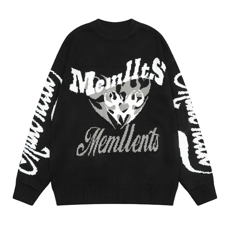 Oem & Odm Custom Men Sweaters Jacquard Letter Cartoon Pullover Knitwear Crew Neck Cotton Fashion Style Long Knit Sweater