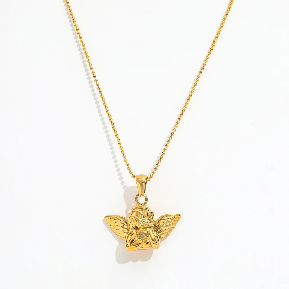 High End PVD 18K Gold Plated Stainless Steel Angel Pendant Necklace Wholesale Fashion Jewelry MegaBDM