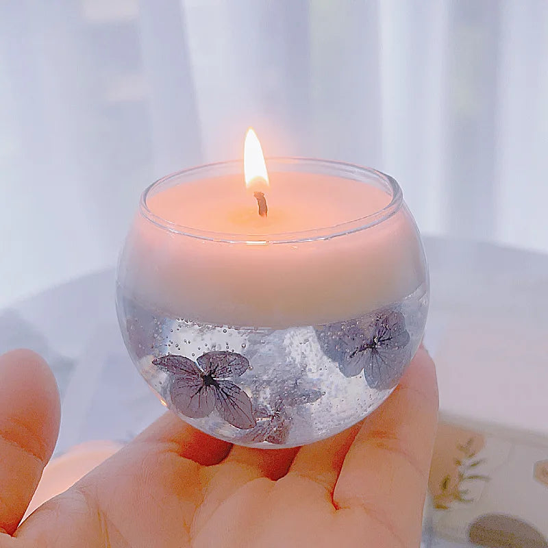 Wholesale Jelly Gel Wax With Dried Flower Decoration Candle Romantic Round Glass Scented Candle