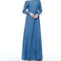 S-XXL Muslim New European and American Denim Robe Muslim Women's Dress Lace Slim Long Sleeve Dress Muslim Dress Women Abaya