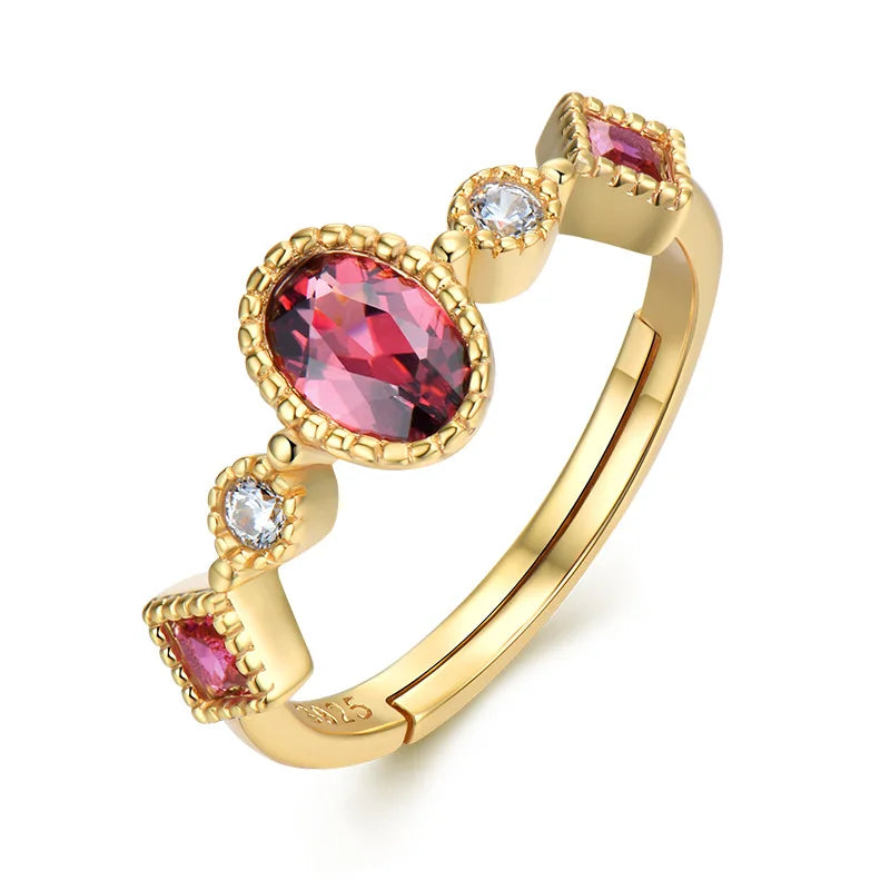 Merryshine Luxury Simple New S925 Sterling Silver Tail Ring All-Match Trendy Jewelry with Oval Cut Garnet Diamond Gemstone Rings