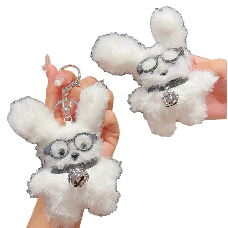 Creative Cartoon Cute Mini Glasses Puppy Bag Plush Keychains Toys Bag Pendant Grab Machine Doll Stuffed Animal Toys Dog KeyChain