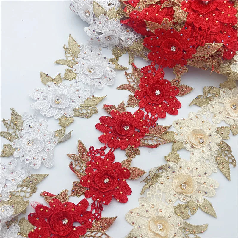 African  Embroidery 3D Polyester Trim Multi Colors Guipure Tassel Lace