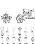 Princess Cut Stainless Steel Stud Earrings CZ Geometric Cartilage Small Screw Butterfly Back Heart Cross Star Triangle Moon Ball