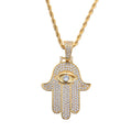 Hip Hop Ice Out Zircon Fatima Hand Talisman Pendant Men's Jewelry Exquisite Gold-plated Eye Palm Necklace Necklace Talisman