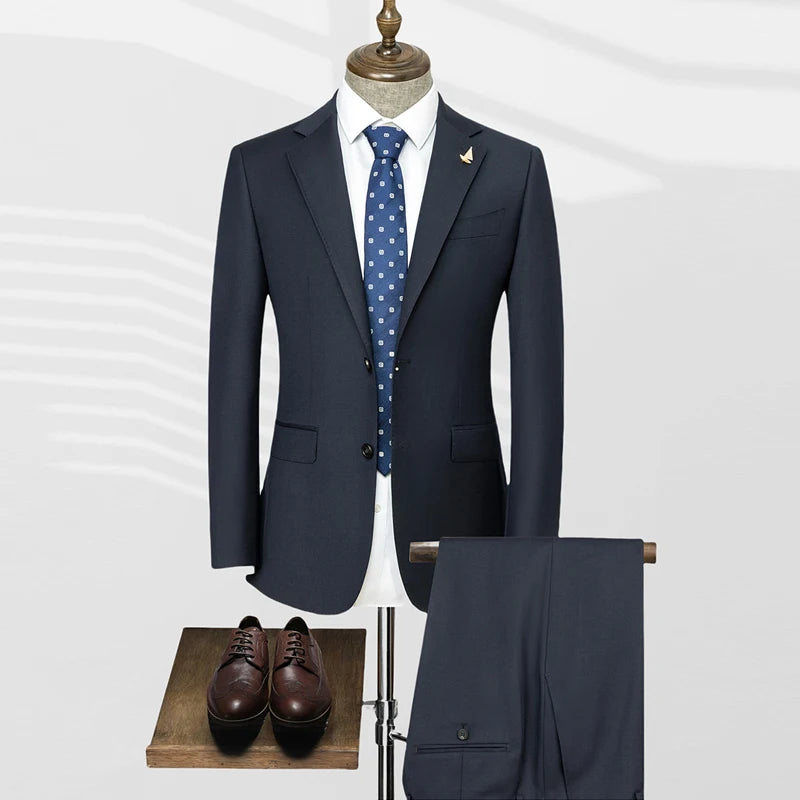 Men's 100% Pure Wool Italian Formal Two-Piece Business Suit Tailor-Made Upscale Blazer & Jacket with Breathable Waterproof Lapel