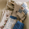 Lovely Blue Bear Midtube Stockings for Ladies Autumn/Winter New Thickened Warm Wool Daily Usage with Body Logo