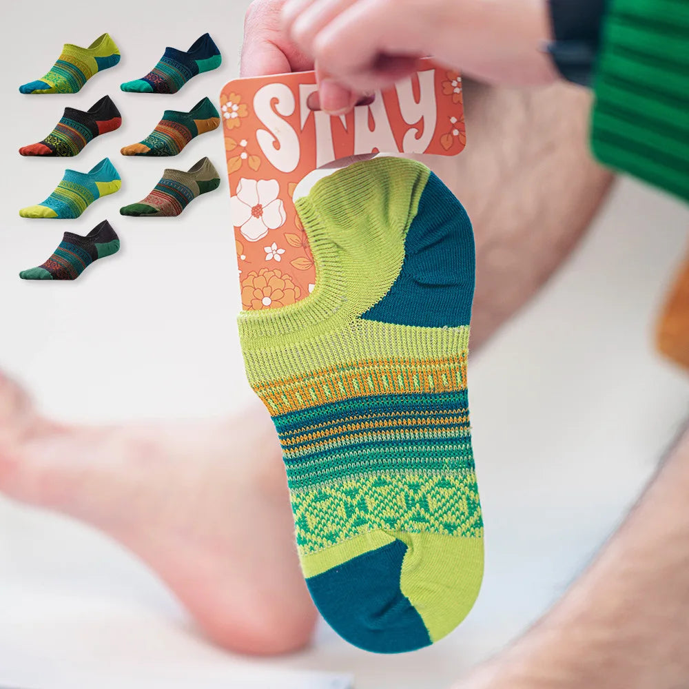 High-end Quality Men's Summer Casual Low-cut Retro Ethnic Style No Show Socks Combed Cotton Breathable Non-slip Knitted Socks