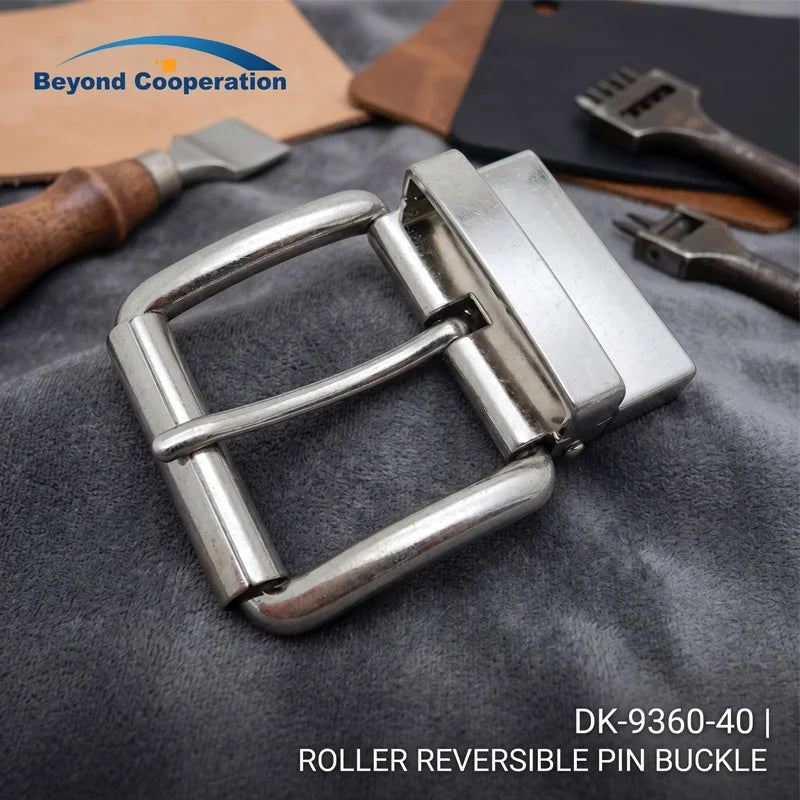 Custom Logo 40mm Reversible Zinc Alloy Nickel Plated Chrome Finish Pin Buckles Perforated Western-Style Belt Head Casual