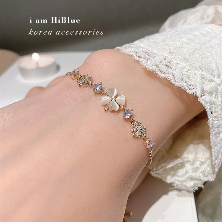 2023 Brass Gold Adjustable Bracelet Four-leaf Clover Micro-set Zircon Bracelet Adjustable Opal Clover Bracelet for Women