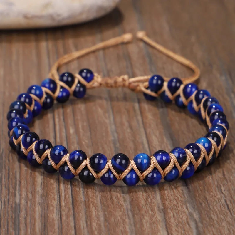 Factory Make Customize Logo Real Natural Stone a Grade Quality Tiger Eye Jewelry Men Women Macrame Custom Bracelet